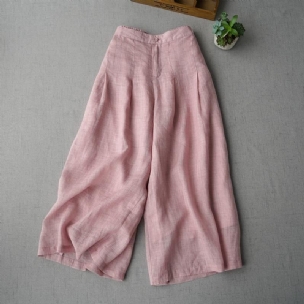 Frühling Sommer Ramie Hose Mit Weitem Bein Kurz Geschnittene Damenhose