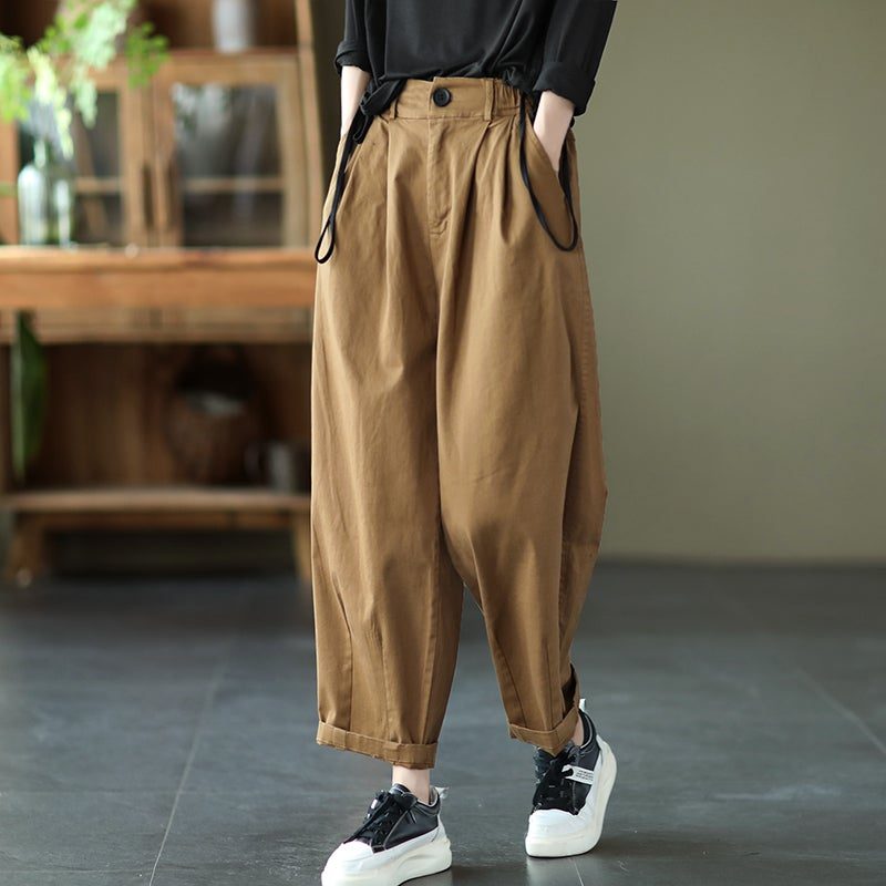 Frühlings-retro-lose In Übergröße Solide Lässige Hose Mit Weitem Bein