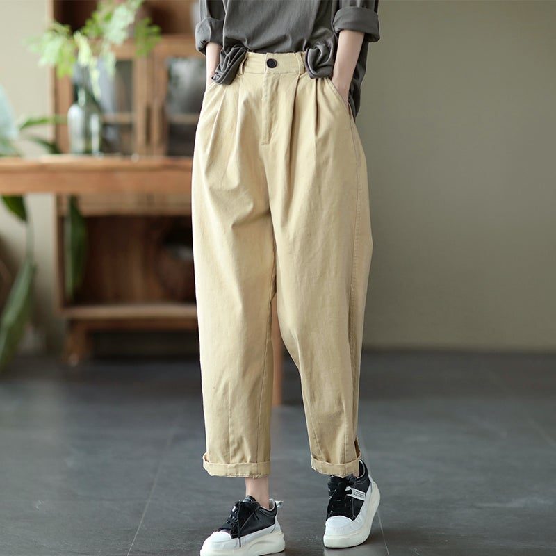 Frühlings-retro-lose In Übergröße Solide Lässige Hose Mit Weitem Bein