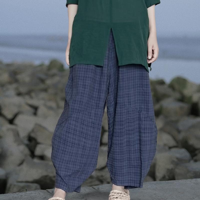 Lässige Bequeme Sommerhose Aus Baumwoll-leinen-karo Im Retro-stil