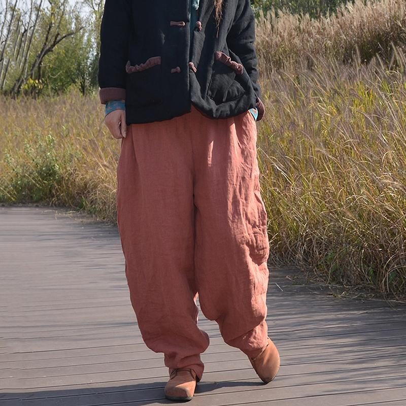 Locker Gesteppte Winterhose Aus Baumwolle Und Leinen Im Retro-stil