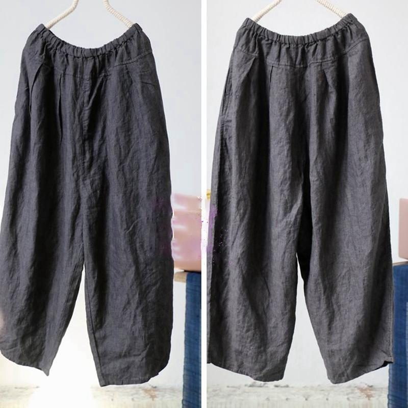 Lockere Lässige Leinenhose Mit Elastischem Bund Und Weitem Bein