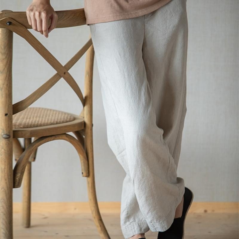 Lose Herbst-leinenhose Mit Geradem Bein