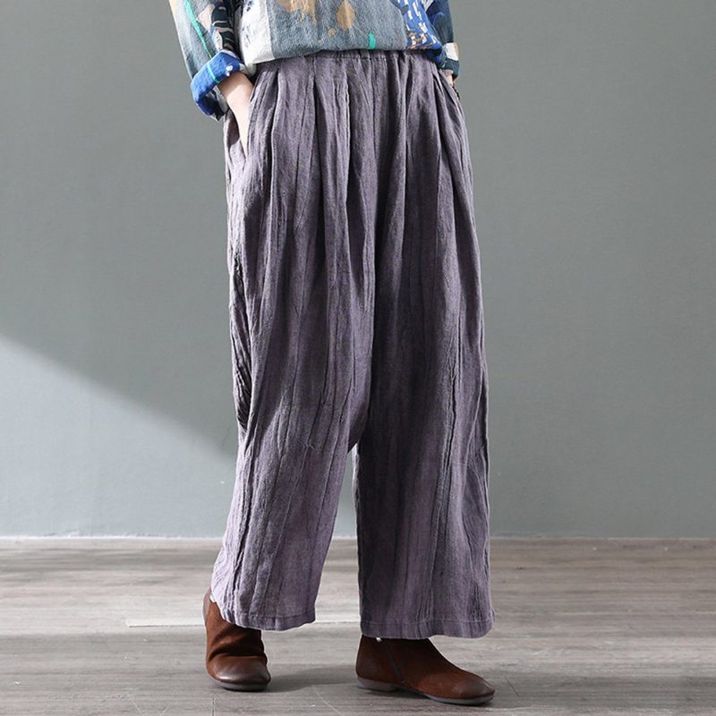 Retro-distressed-leinenhose Mit Weitem Bein Für Damen