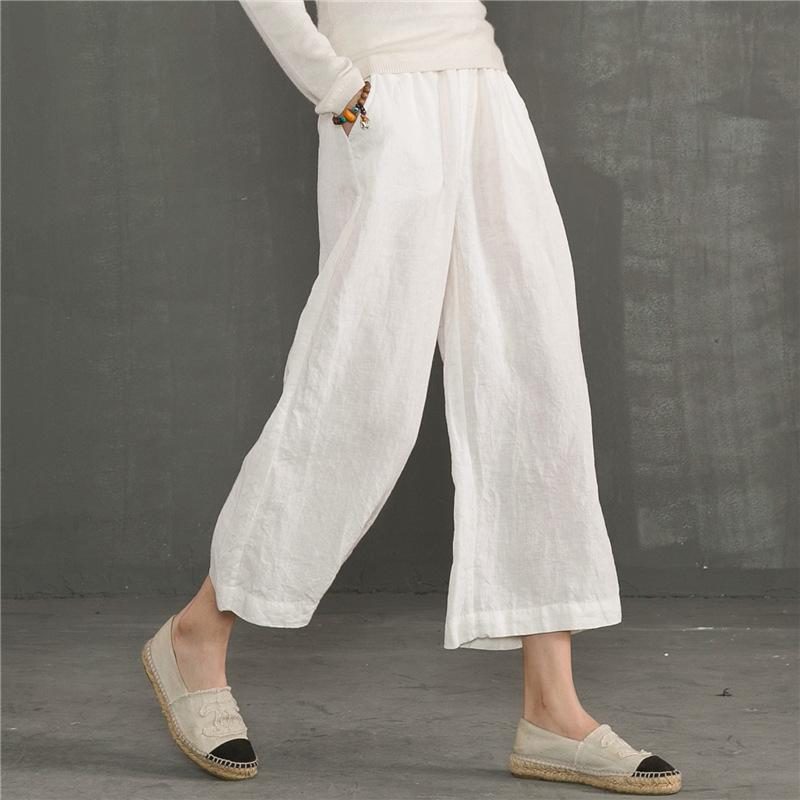 Retro-hose Mit Weitem Bein Aus Baumwolle Und Leinen