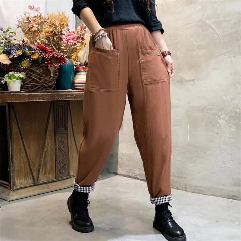 Winter-frauen-beiläufige Patchwork-lose Pluderhosen