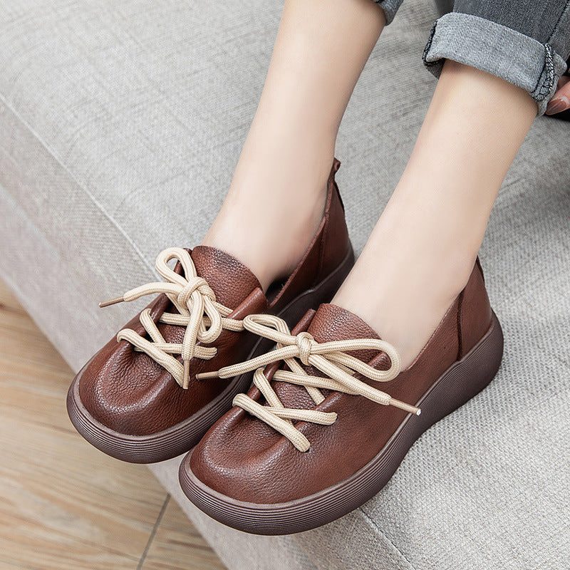 Damen Casual Leather Round Head Handmade Loafers