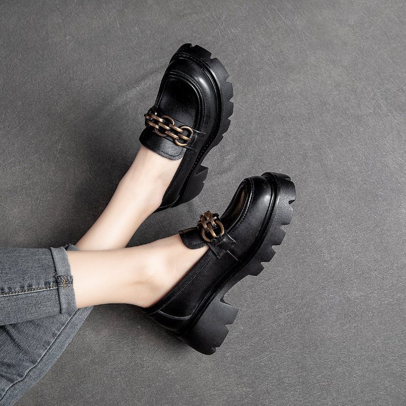 Damen Frühling Retro Leder Casual Loafer