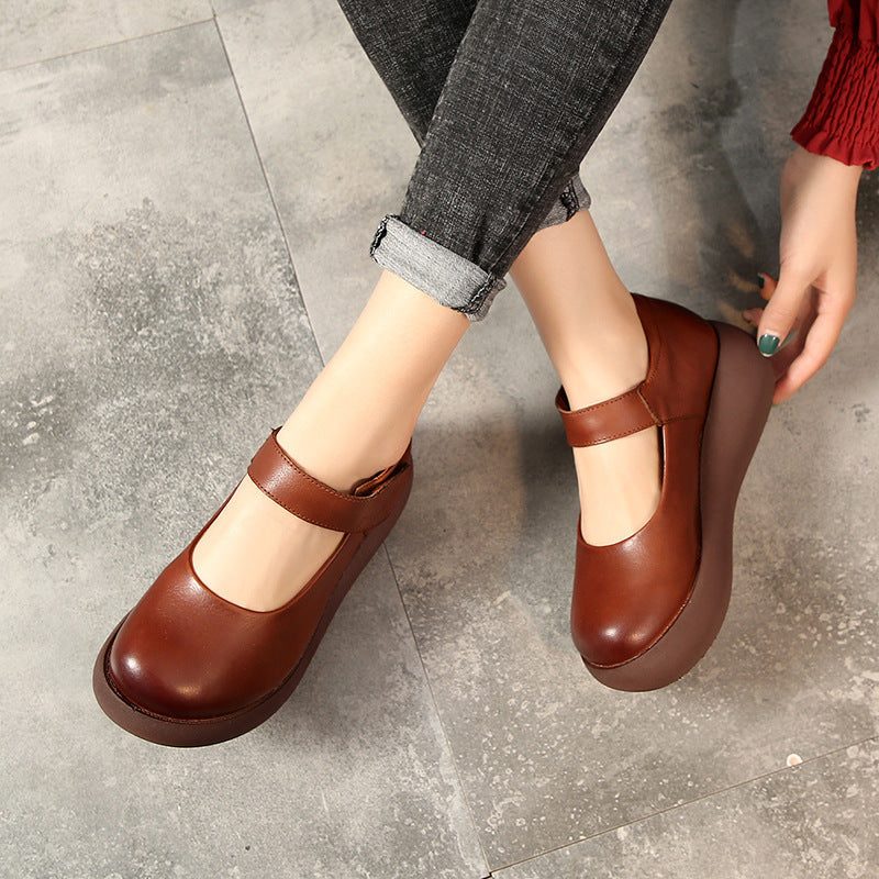 Damen Frühling Sommer Retro Casual Leder Klettband Loafer