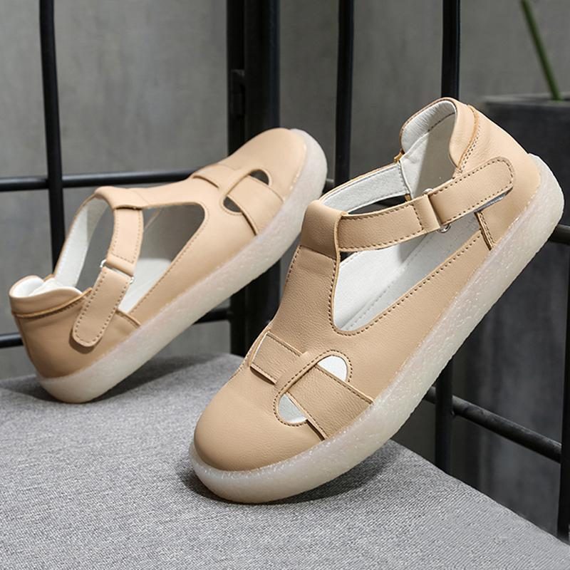 Frauen Aushöhlen Freizeitschuhe Mit Geschlossener Zehe Und Klettverschluss 34-43