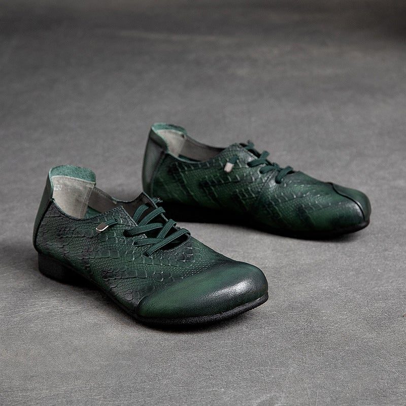 Frauen Frühling Retro Leder Flache Freizeitschuhe