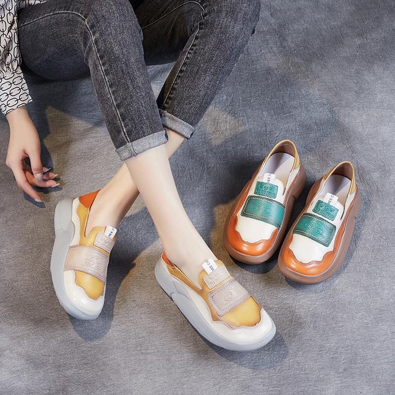 Frauen-plateau-leder-retro-farblich Passende Freizeitschuhe