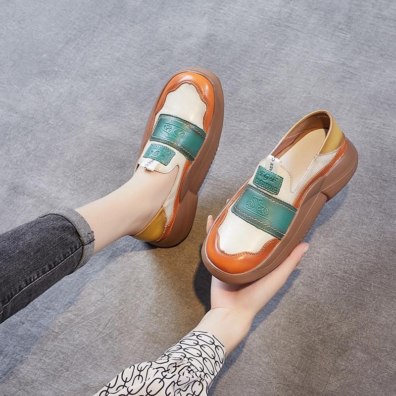 Frauen-plateau-leder-retro-farblich Passende Freizeitschuhe
