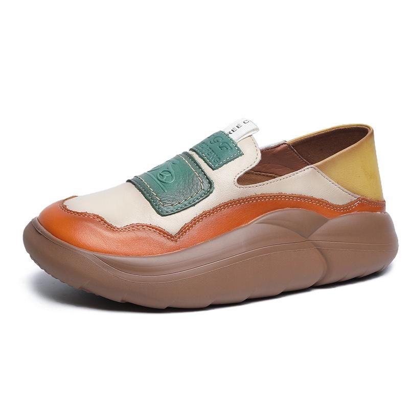 Frauen-plateau-leder-retro-farblich Passende Freizeitschuhe