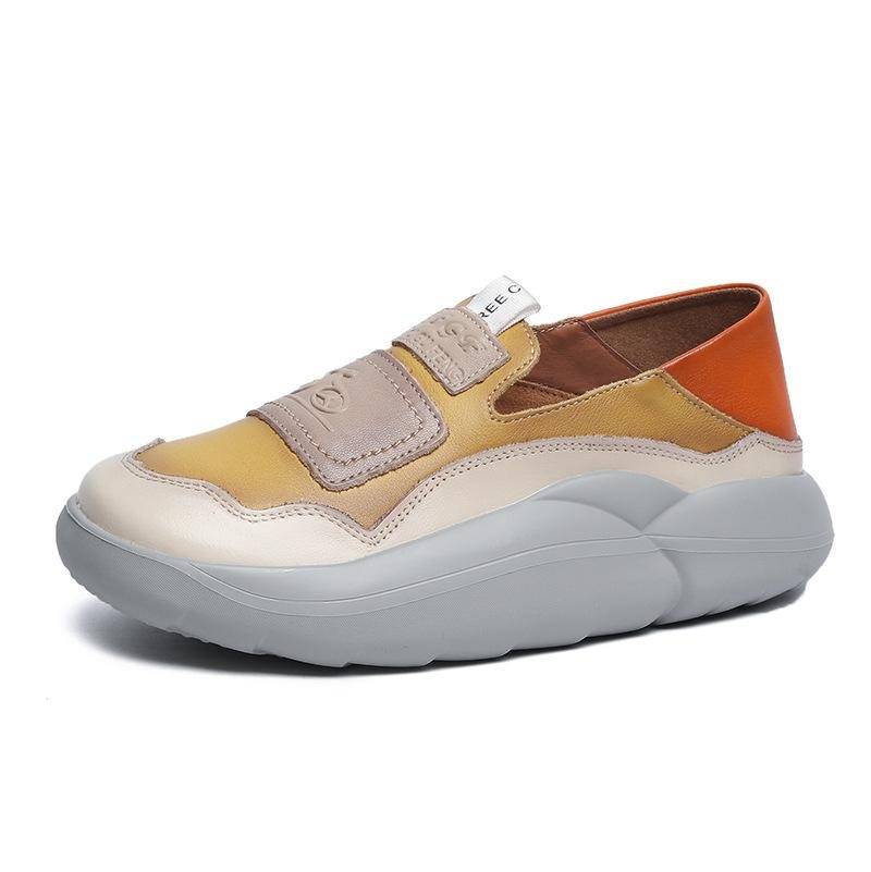 Frauen-plateau-leder-retro-farblich Passende Freizeitschuhe