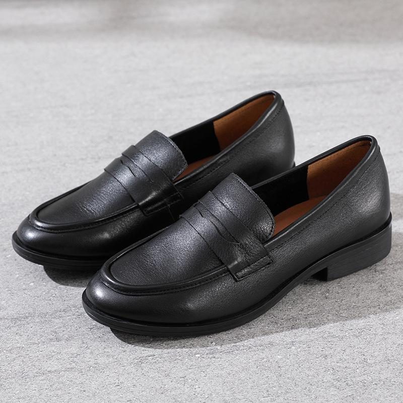 Frauen-weinlese-leder-flache Handgemachte Beiläufige Schuhe