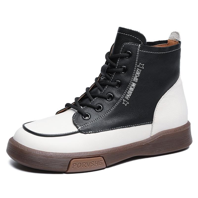 Herbst Retro Leder Freizeitschuhe Mit Weicher Flacher Sohle