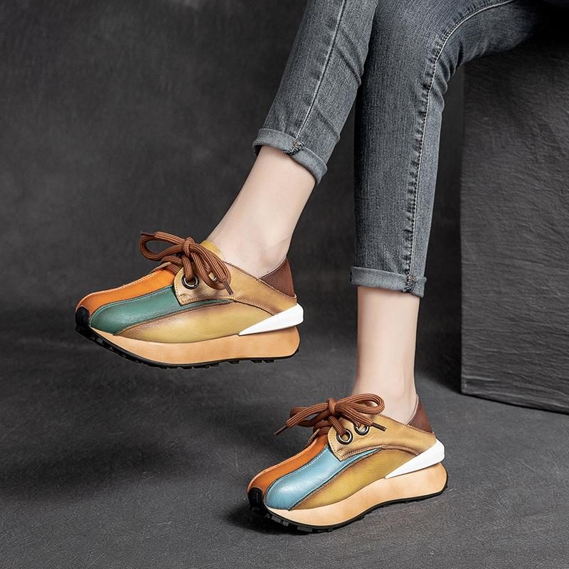 Retro-lederne Handgemachte Regenbogen-patchwork-freizeitschuhe