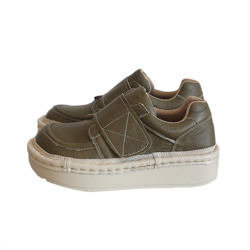 Retro Rundkopf Damen Leder Klettverschluss Freizeitschuhe