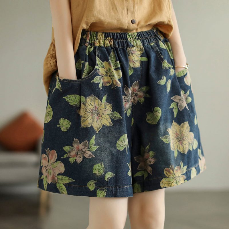 Sommer-lose Frauen-baumwolldenim-shorts Mit Blumendruck