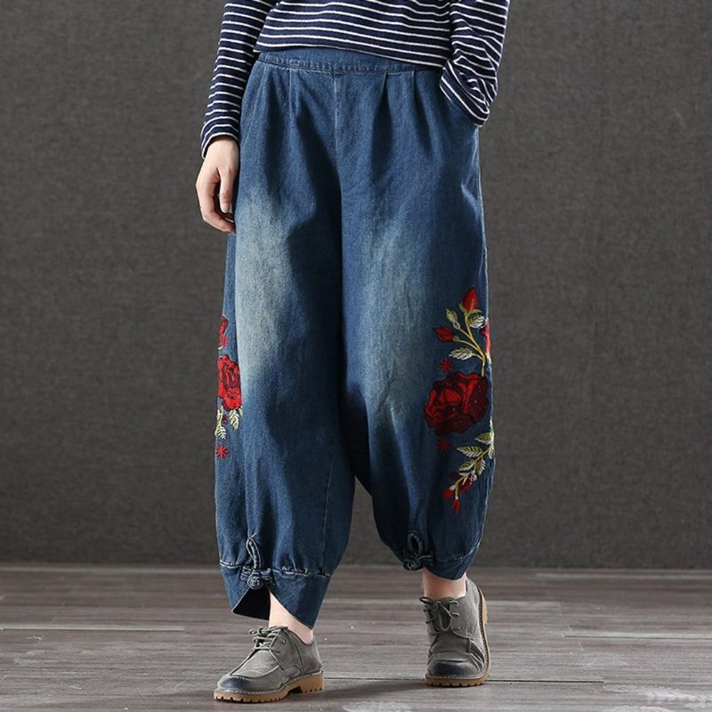 Bestickte Retro-jeans Mit Lockerer Taille
