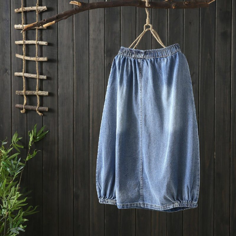 Autumn Stitching Vintage Denim Damenrock Blau