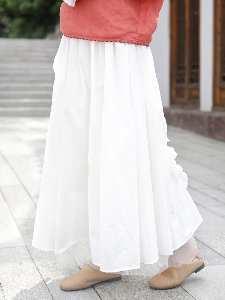 Eleganter Mehrlagiger Mit Blumen Verzierter Baumwollrock Im Vintage-stil