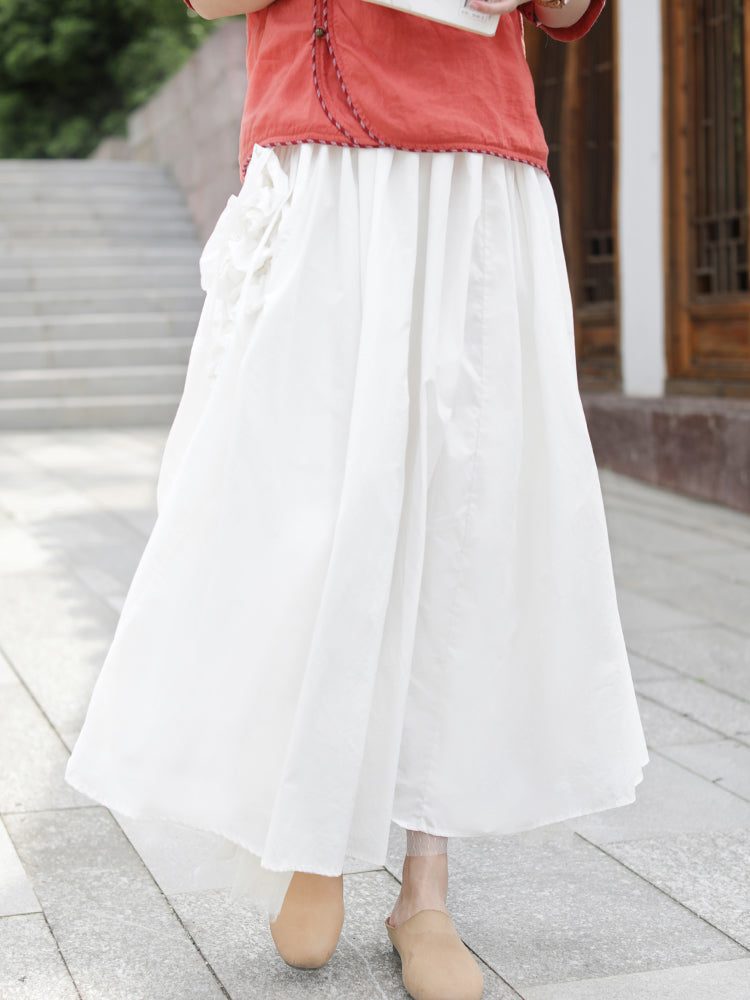 Eleganter Mehrlagiger Mit Blumen Verzierter Baumwollrock Im Vintage-stil