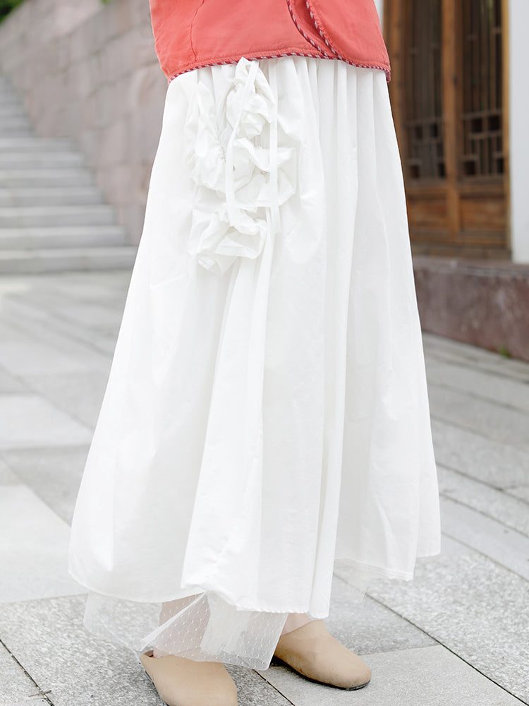 Eleganter Mehrlagiger Mit Blumen Verzierter Baumwollrock Im Vintage-stil