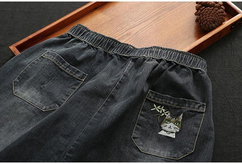 Retro-jeansrock Mit Stickerei