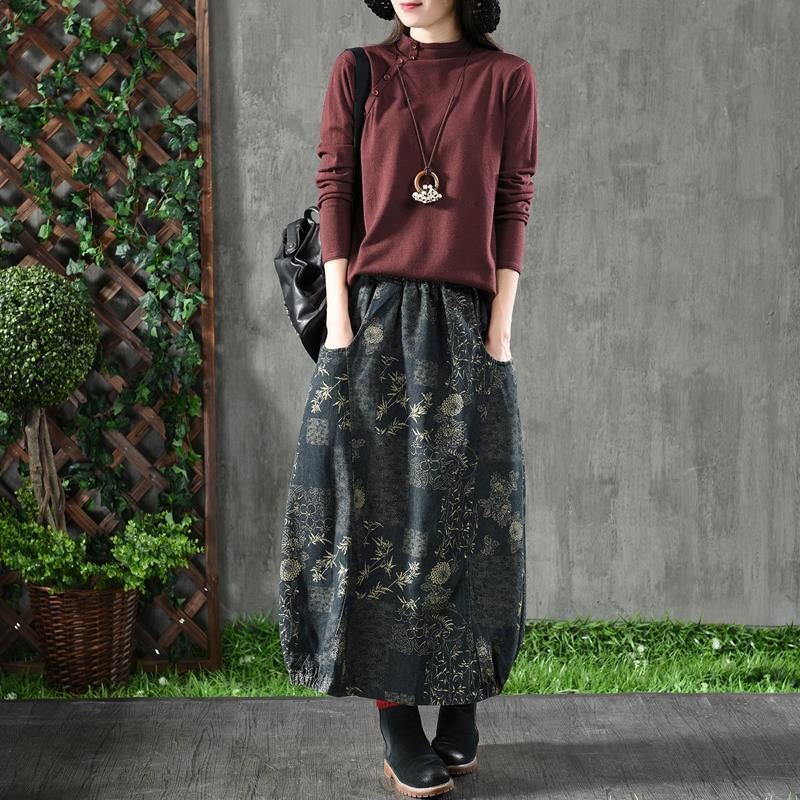 Vintage-jeansrock Aus Bedruckter Baumwolle In Distressed-optik