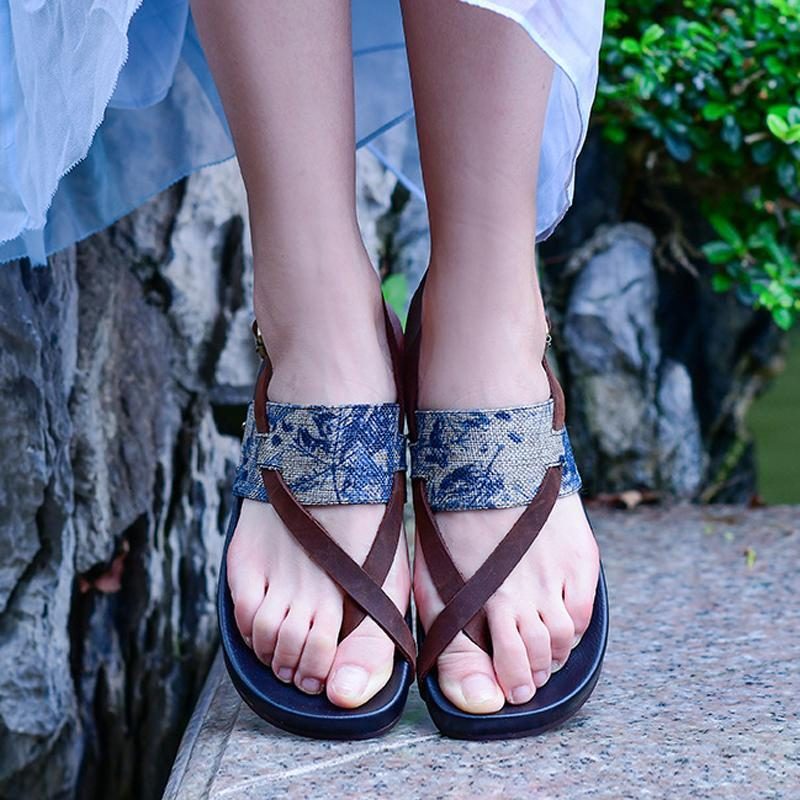 Damen Bedruckte Clip Toe Casual Holiday Flats Sandalen