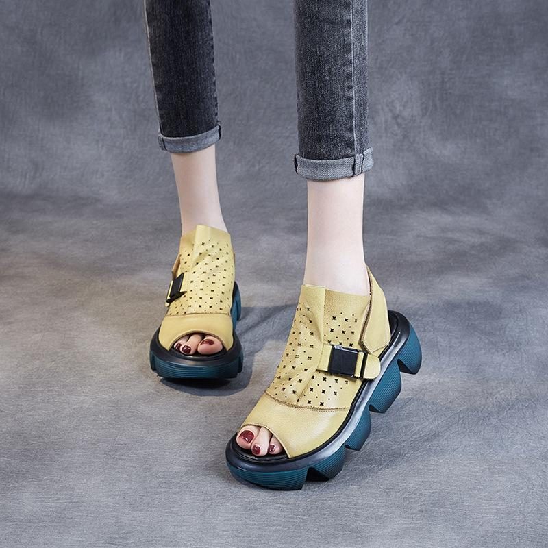 Damen-sommer-retro-hohlplattform-ledersandalen