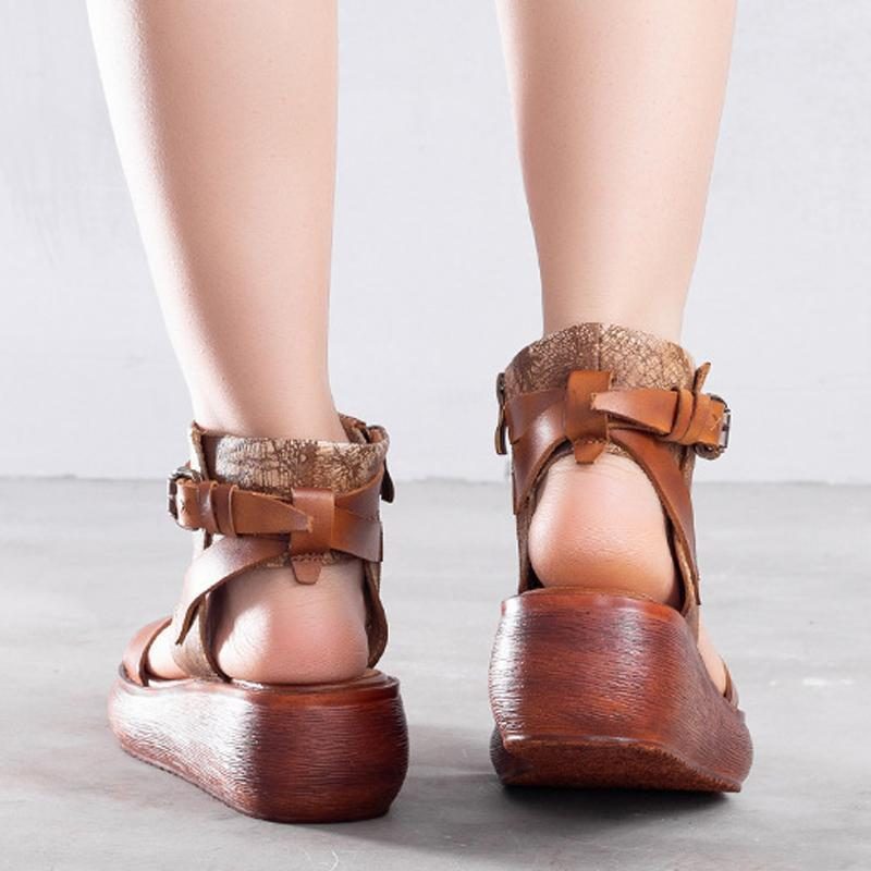 Frauen Handgefertigte Sommer-plateau-ledersandalen Mit Reißverschlüssen