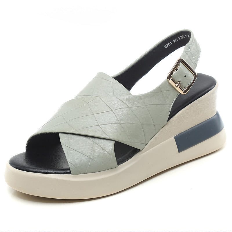 Frauen Retro-leder-keil-beiläufige Sommer-sandalen