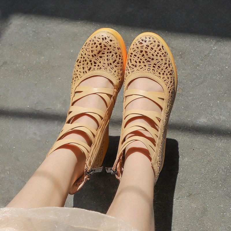 High Heel Summer Hollow Ledersandalen