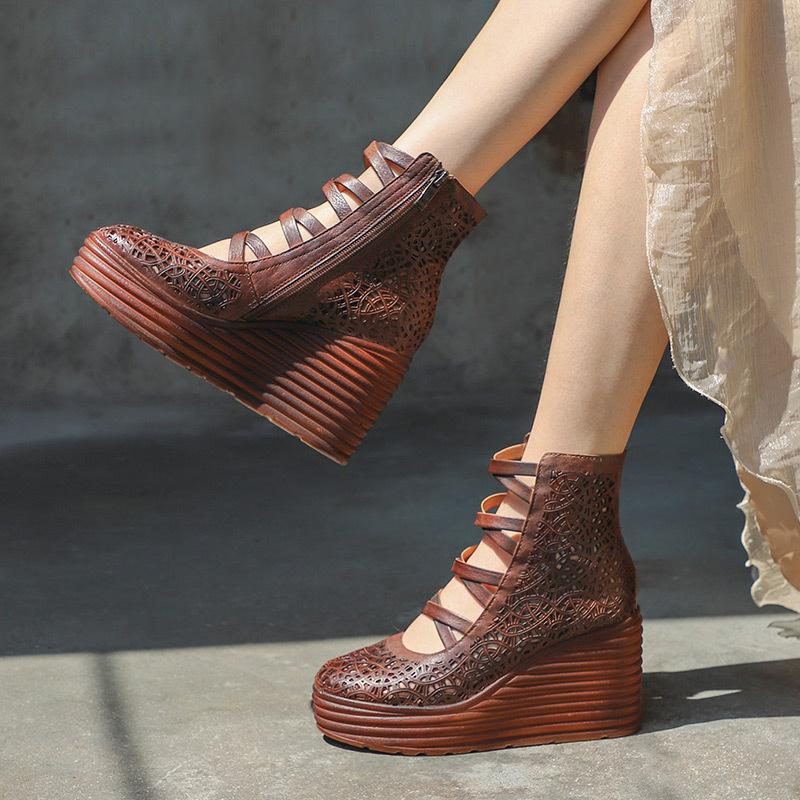 High Heel Summer Hollow Ledersandalen