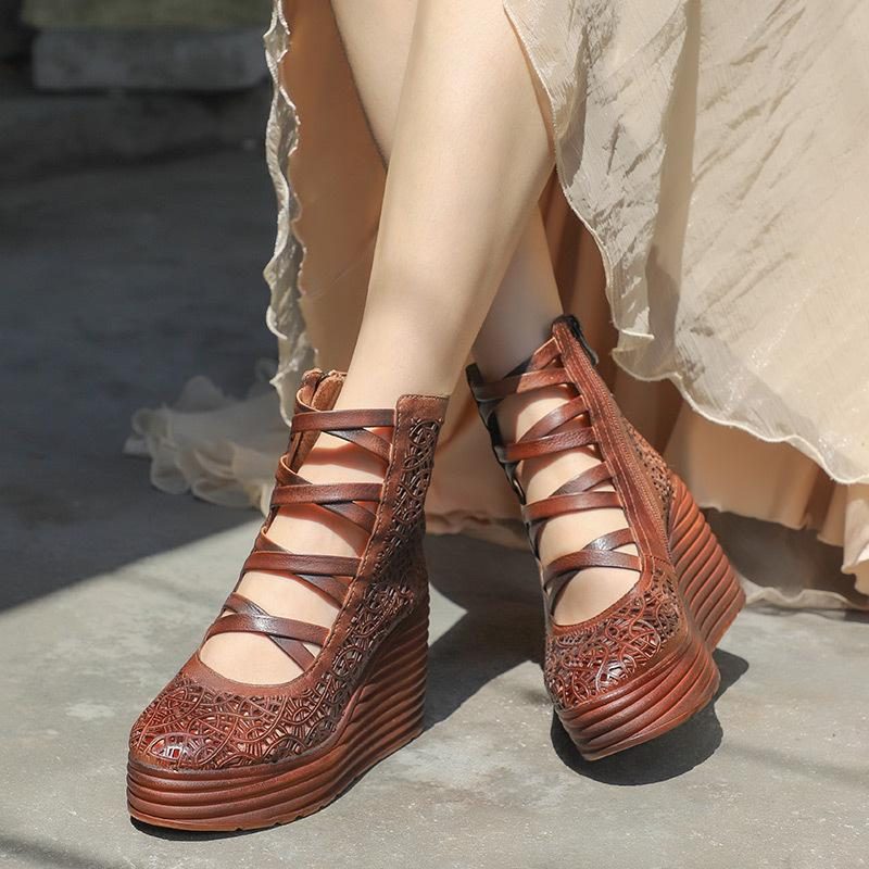 High Heel Summer Hollow Ledersandalen