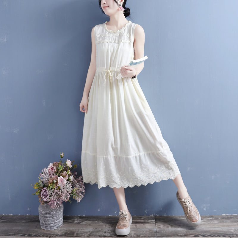 Ärmelloses Sommer-retro-modekleid Aus Baumwolle Und Leinen