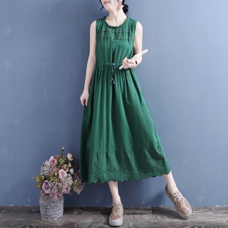 Ärmelloses Sommer-retro-modekleid Aus Baumwolle Und Leinen