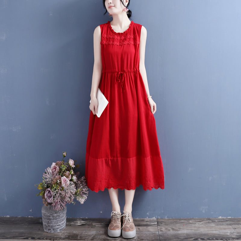 Ärmelloses Sommer-retro-modekleid Aus Baumwolle Und Leinen