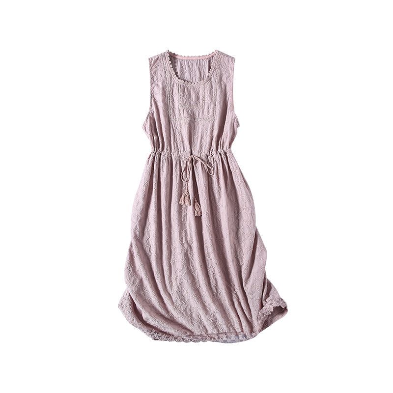 Ärmelloses Sommerkleid Aus Baumwollleinen Mit Blumenstickerei