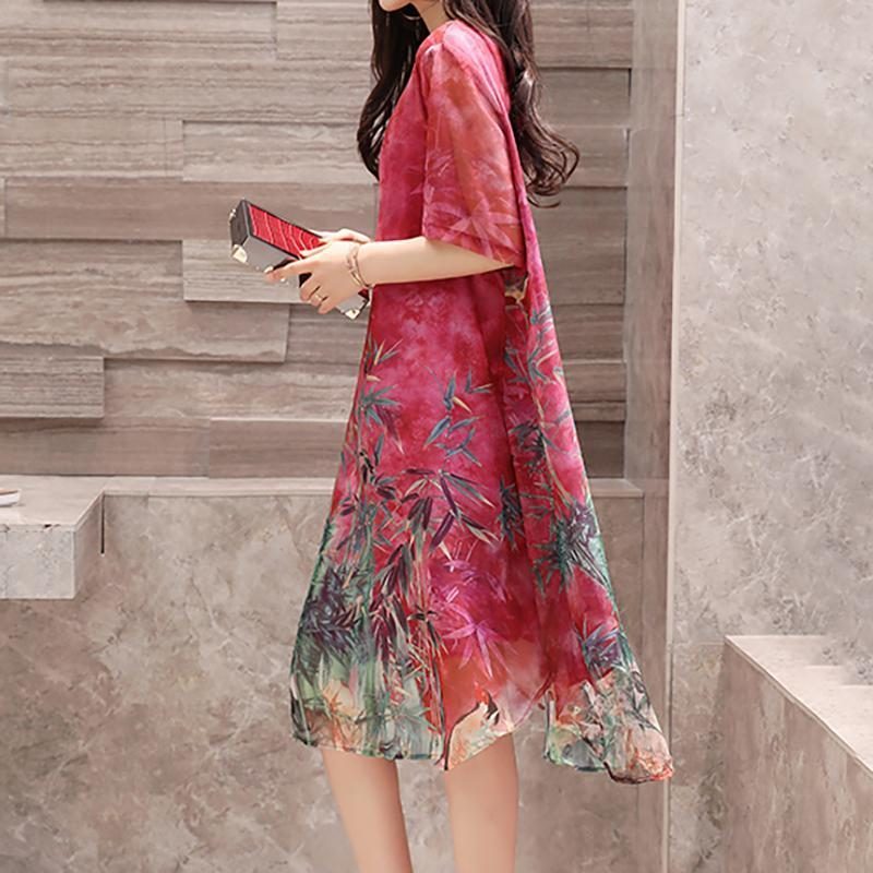 Bedrucktes Midi-kurzarmkleid Für Frauen In Übergröße