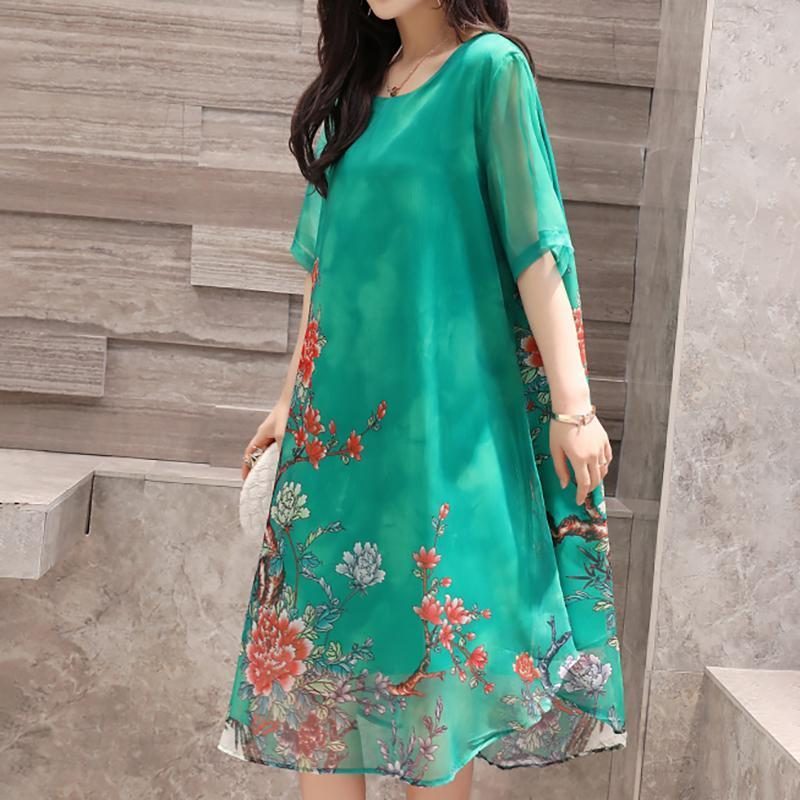 Frauen-sommer-beiläufiges Lockeres Kurzarm-kleid Mit Blumenmuster