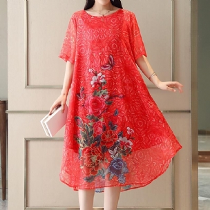 Frauen Vintage Sommer Bedrucktes Kurzarmkleid