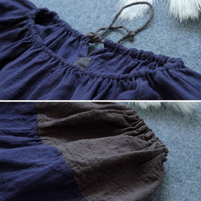 Frühlings-herbst-retro-patchwork-baumwoll-leinen-kleid In Übergröße