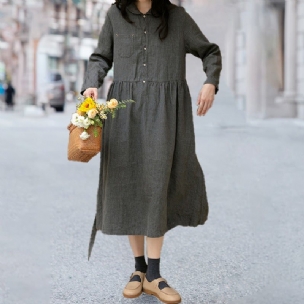 Frühlings-retro-langarm-leinenkleid