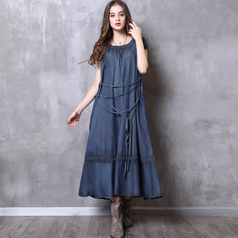 Gerafftes Lockeres Festes Kurzarmkleid Mit Gürtel