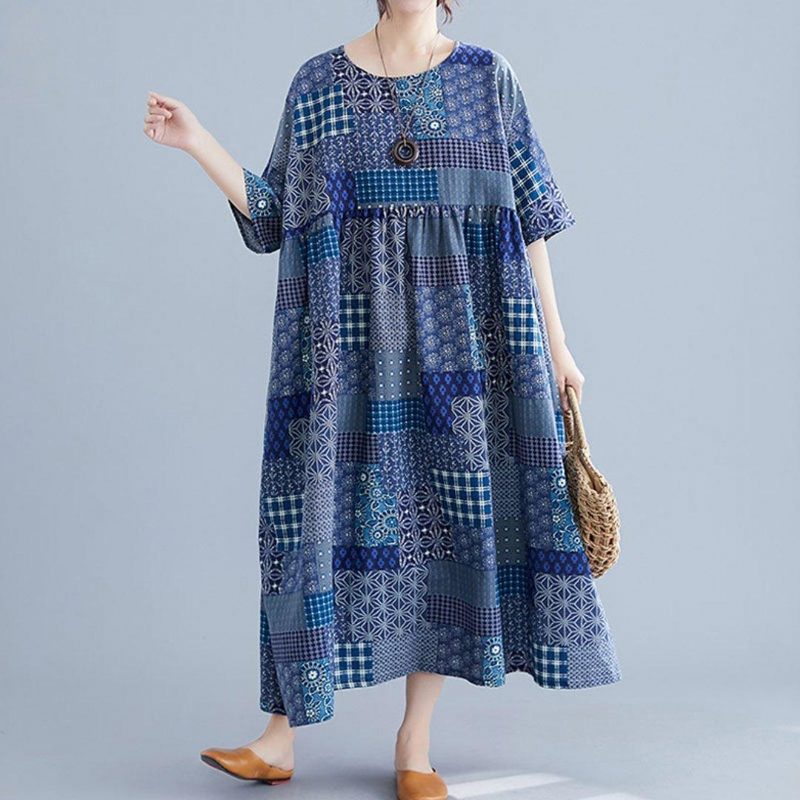 Großzügiges Lockeres Kleid Mit Retro-print