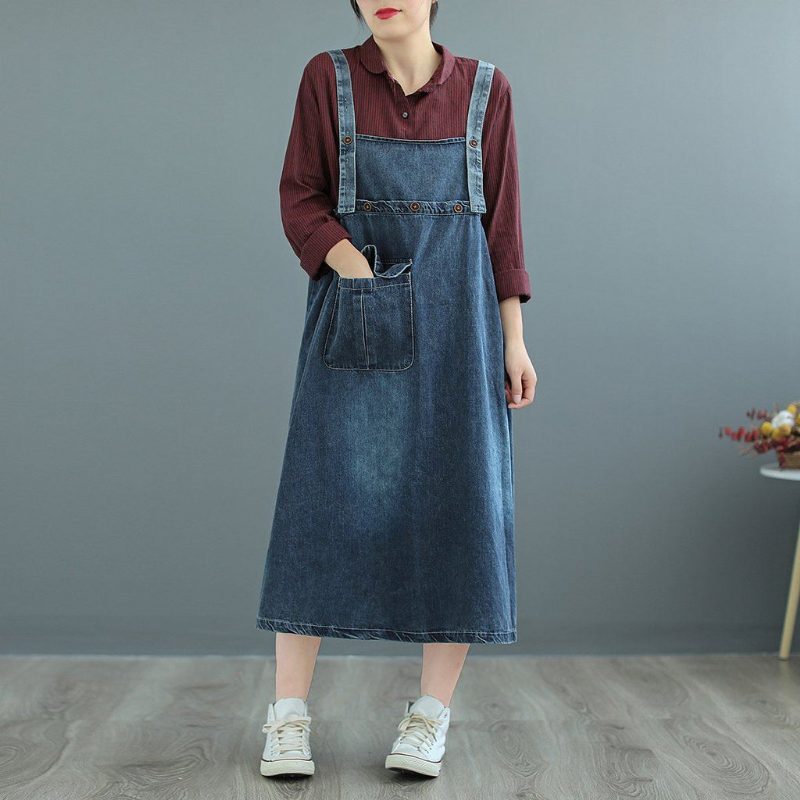 Hosenträgerkleid In Übergröße Mit Lockeren Denim-trägern